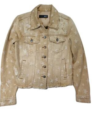 Kut from the Kloth Star Embroidered Denim Jacket Womens Small Raw Hem